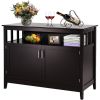 Dark Brown Wood 2-Door Dining Buffet Sideboard Cabinet with Open Storage Shelf