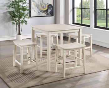 Farmhouse 5-Pack Counter Dining Set - Plank Effect Top, Shaped Counter Stool Seat - Compact and Functional - Perfect for Apartments or Smaller Homes